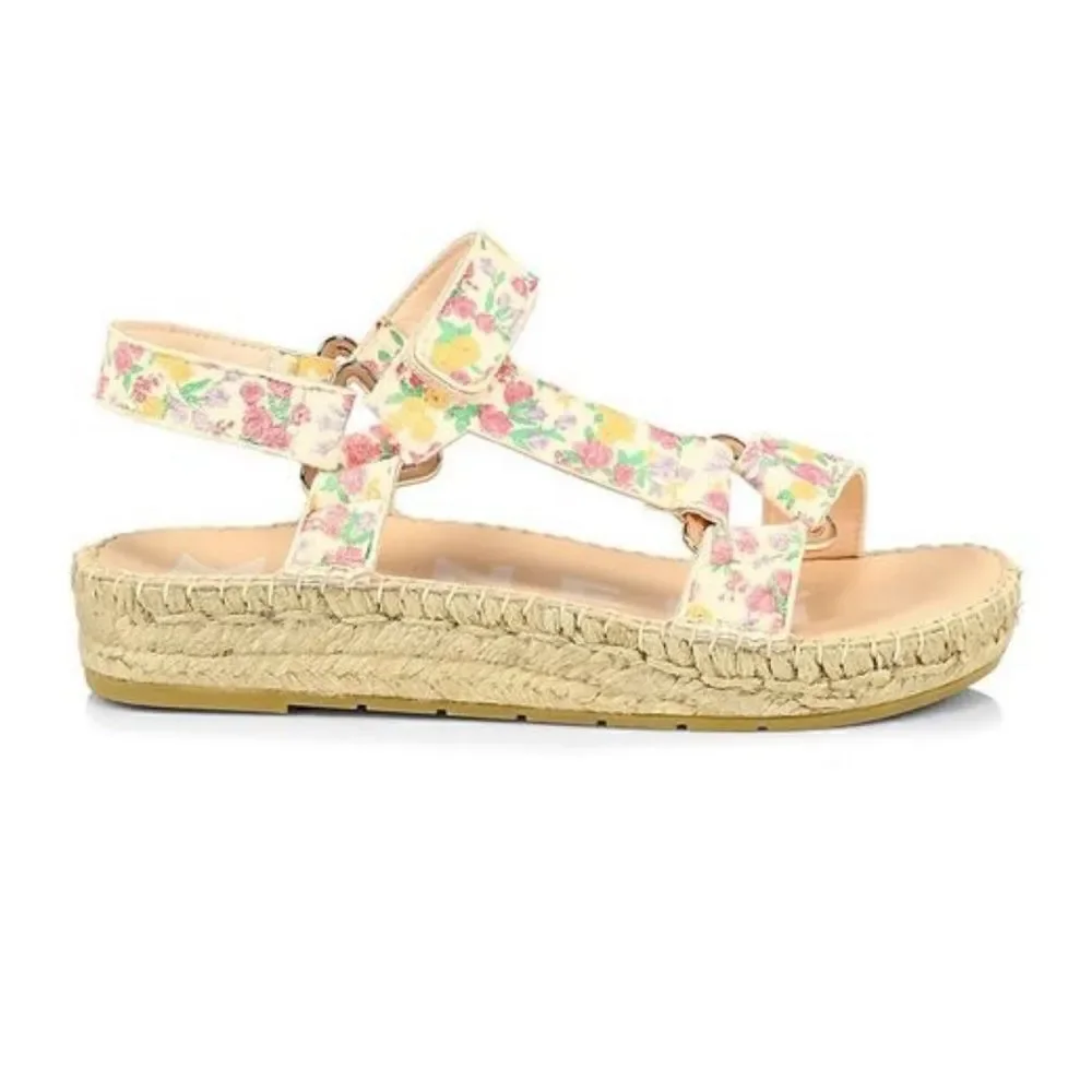 NWT Loveshackfancy X Manebi Floral Leather Espadrille Sport Sandals Size 39/US 8